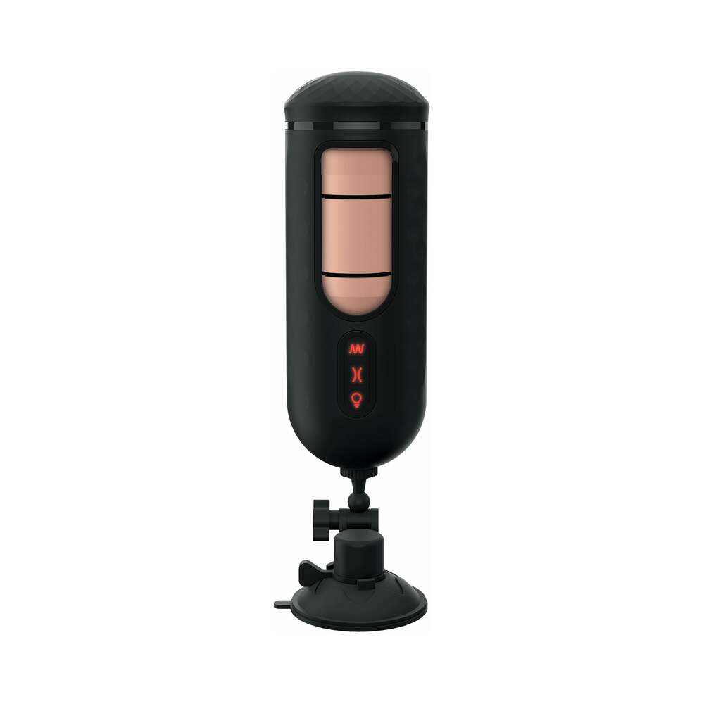 PDX Elite Vibrating Mega Milker Rechargeable Stroker With Hands-Free Suction Cup Beige/Black